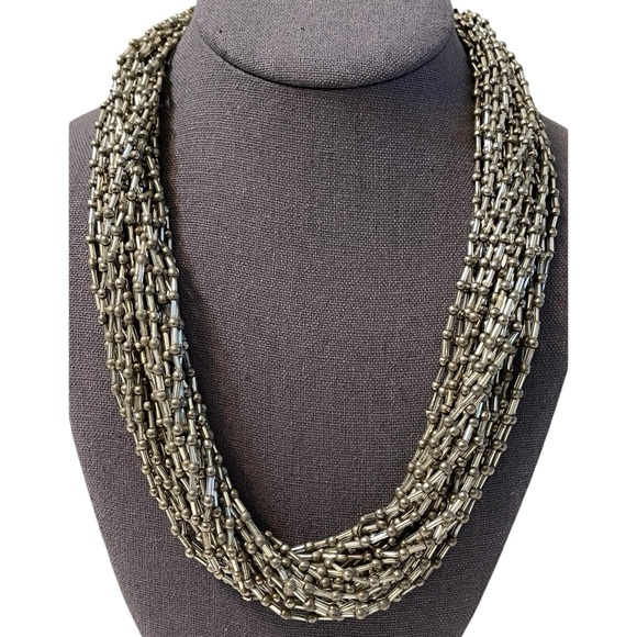 ❤️ Vintage Glass Beaded Multi Strand Silver Statement Necklace - Picture 5 of 5